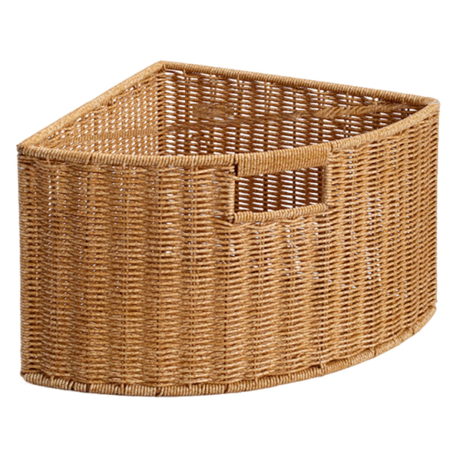 Cesta de Almacenamiento Organizador de Esquina Triangular con Forma de Caja de Almacenaje Tejida con Material PP Asa Práctica y Gran, Mango Central, Individual