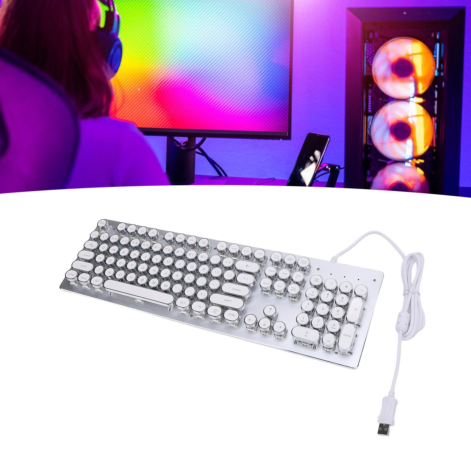 Asixxsix Mechaniczna Klawiatura do Gier, 104 Klawisze Podświetlenie RGB Przewodowa Pełnowymiarowa Klawiatura Mechaniczna, Niebieska z Przełącznikiem i stopniowaną konstrukcją Klawiszy dla 7 8 10 XP