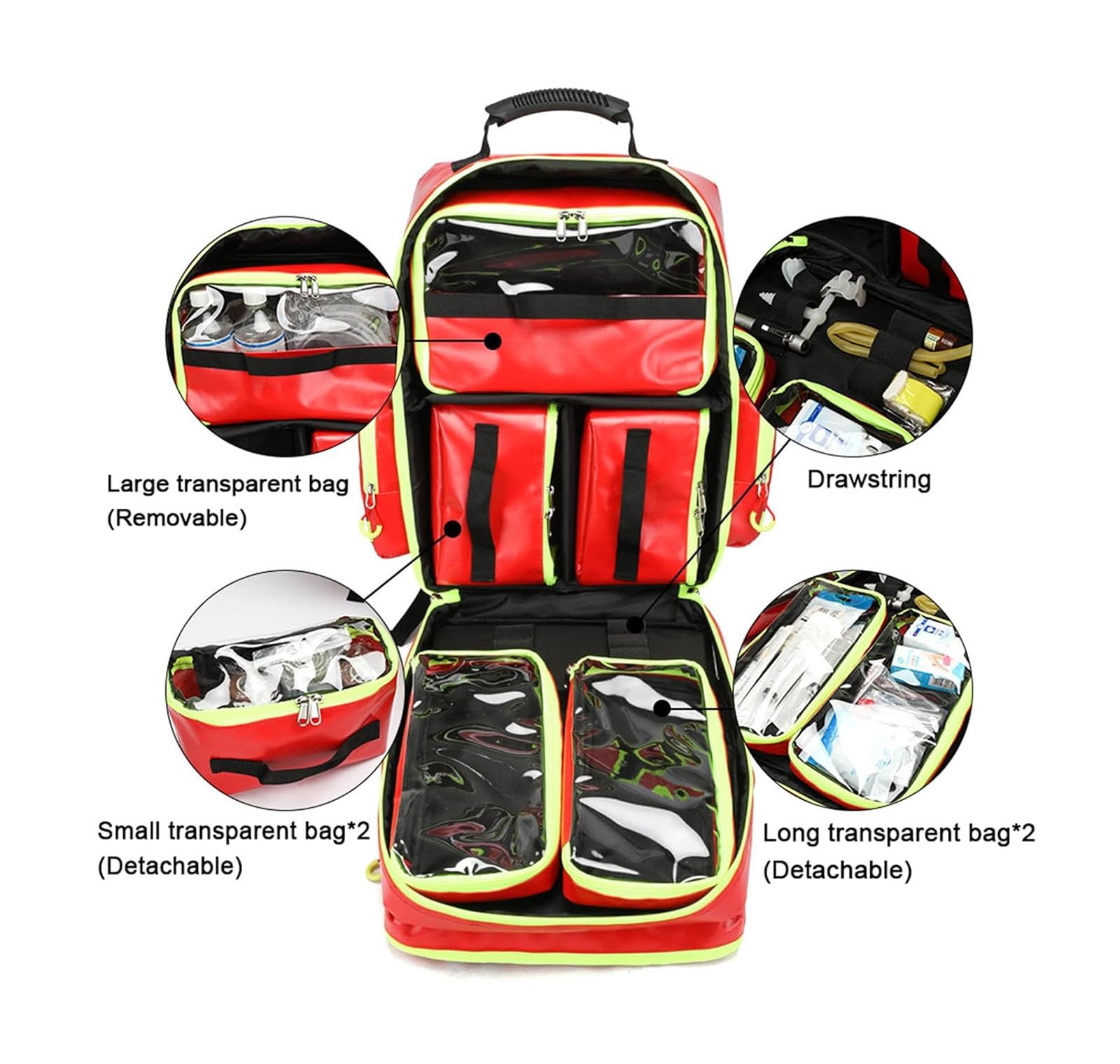 Sac à dos professionnel de premiers secours vide, sac à dos de premiers secours pour ambulanciers et fournitures d'urgence, idéal pour la voiture, la maison, le camping et la randonnée(45*35*20cm)
