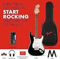 Vista 5 de Fender Affinity Series Stratocaster Mustang Micro Pack, diapasón de laurel, negro, bolsa de concierto, HD9, EE. UU., CA, UE, AU, JP