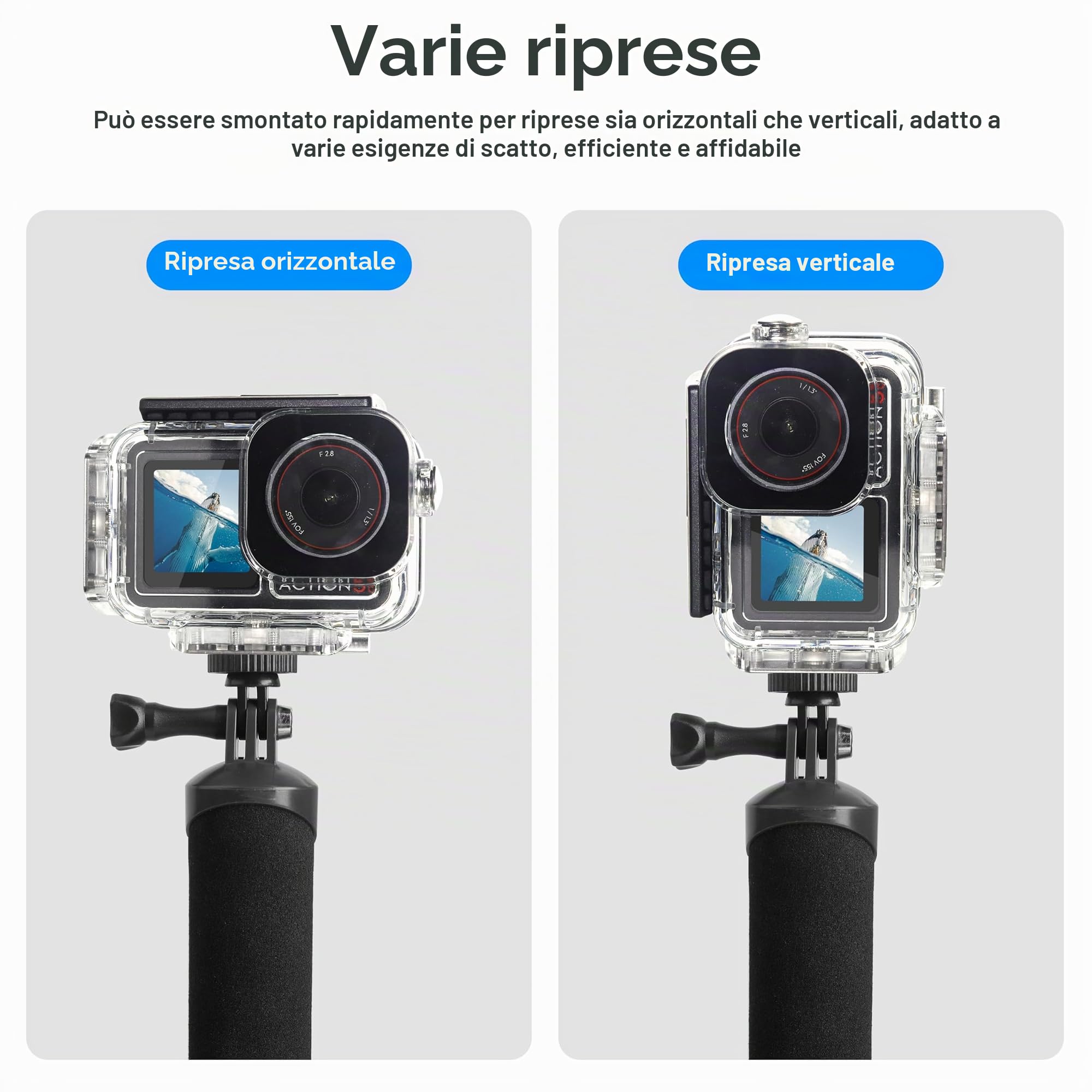 FitStill Custodia impermeabile subacquea da 60 m, con interfaccia magnetica a sgancio rapido, compatibile con DJI Osmo Action 5 Pro, 4, 3, monopiede con impugnatura galleggiante, kit di