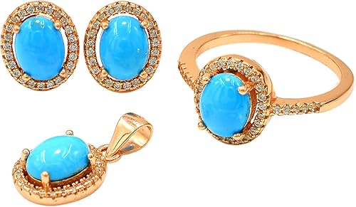 Juego de joyas de plata de ley 925 para mujer, diseño de bella durmiente, turquesa azul y turquesa, regalo de amor y amistad para novia