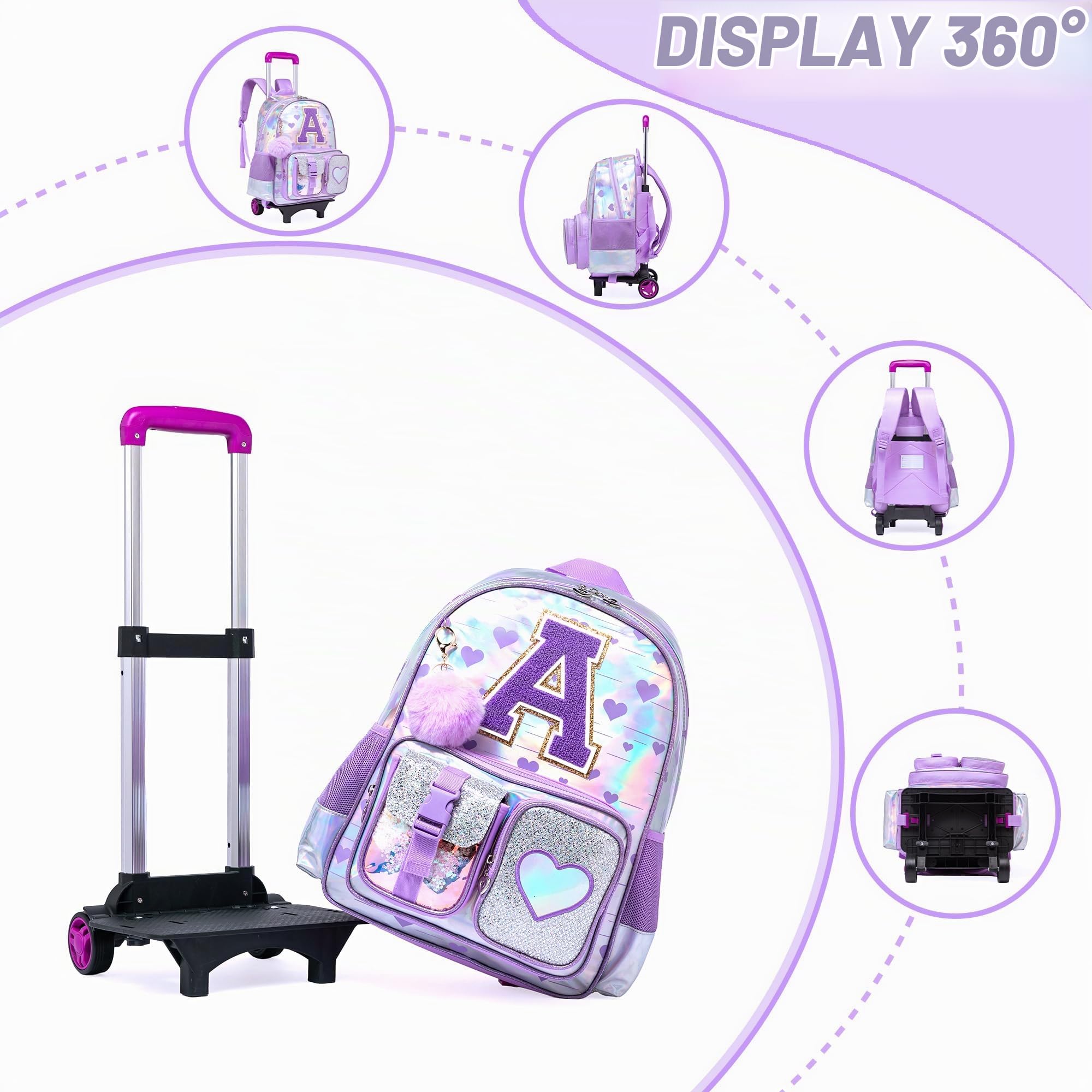 HTgroce Zaino Trolley Scuola Bambina Elementare Zaino con Ruote Scuola