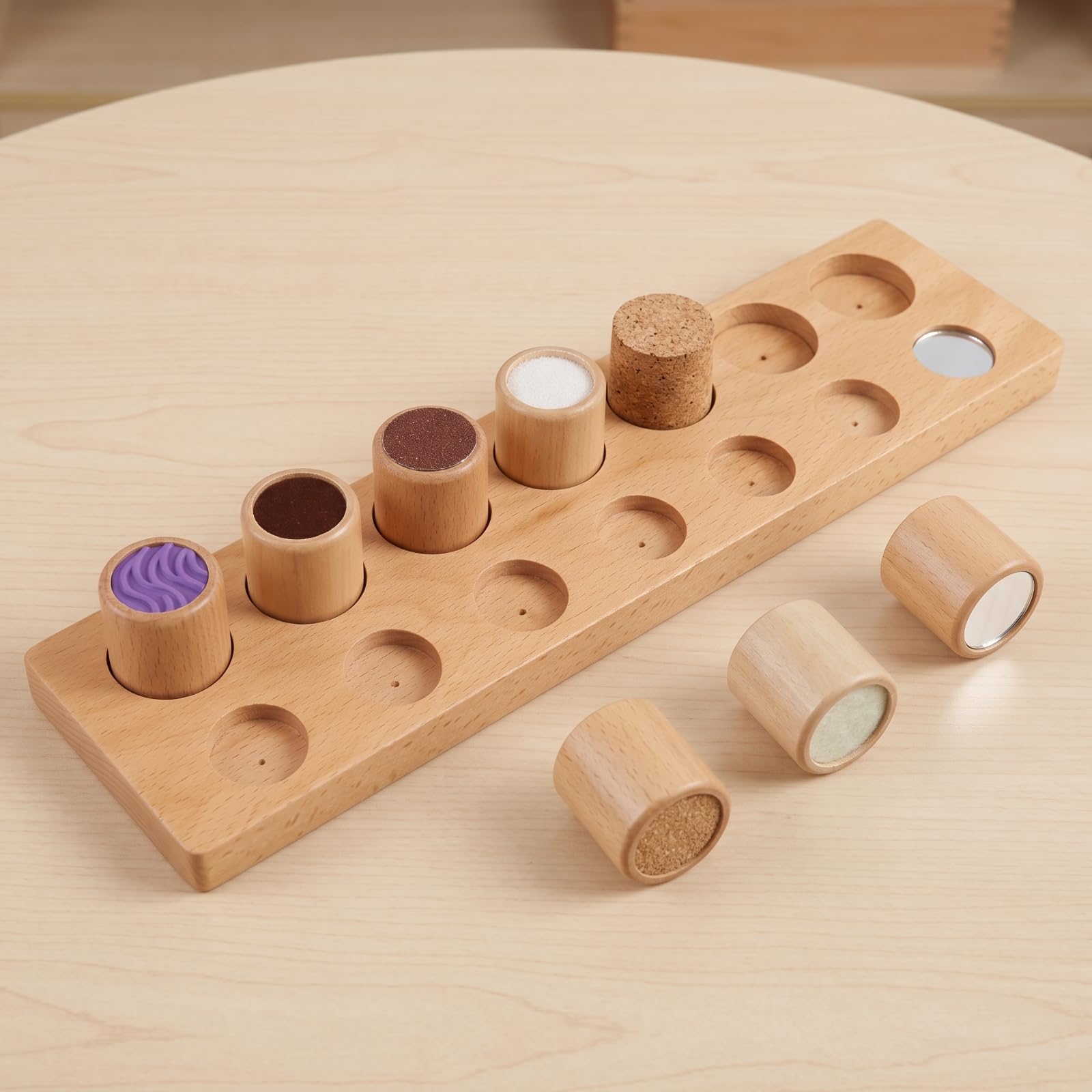 Sharplace Tablero Sensorial Infantil Didáctico Educativo Interactivo de Madera con Botones Texturizados para Integración Sensorial Motricidad Fina Asociación y