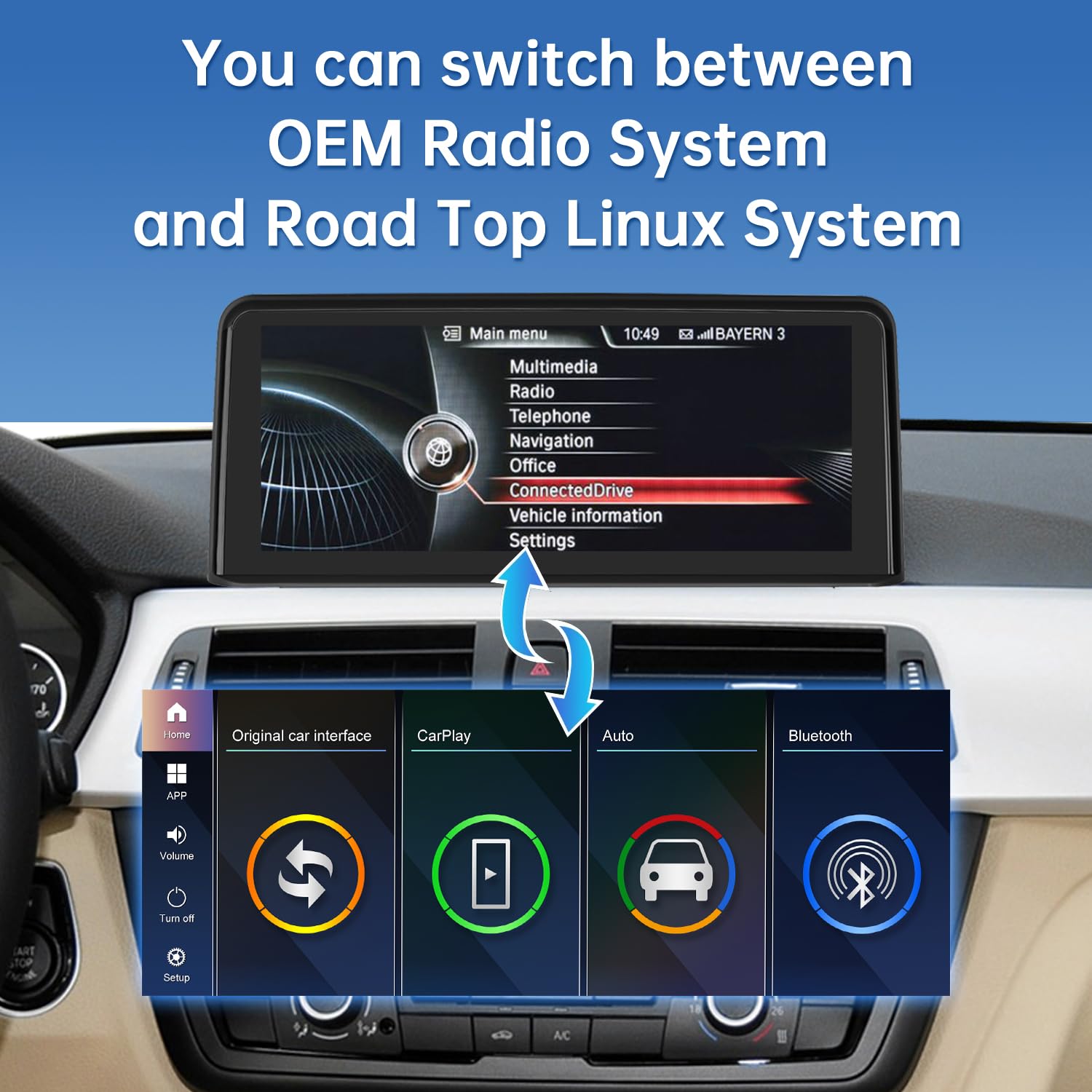 Road Top Autoradio CarPlay 10,25" per BMW Serie 3/4 F30 F31 F32 F33 con NBT | 2012-2016, Schermo Touchscreen Linux HD IPS, CarPlay senza fili, Android Auto, MirrorLink, Navigazione, Autoradio Bluetooth
