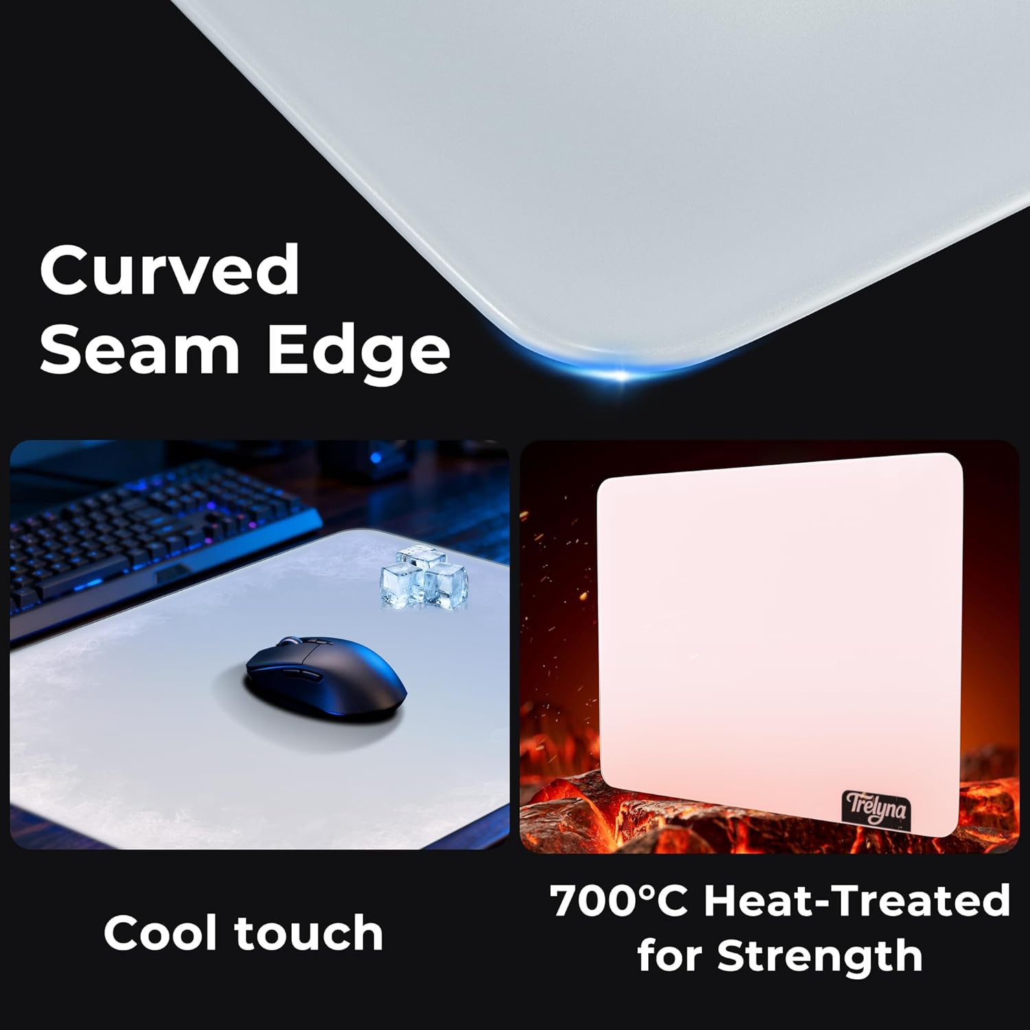Tempered Glass Mousepad for Gaming, 19.7"x15.7" Extra Large Hard Mousepad, Ultra-Smooth Surface with Precision Speed Control, Nano Coating & Full Anti-Slip Base for FPS Gamers (XL White)