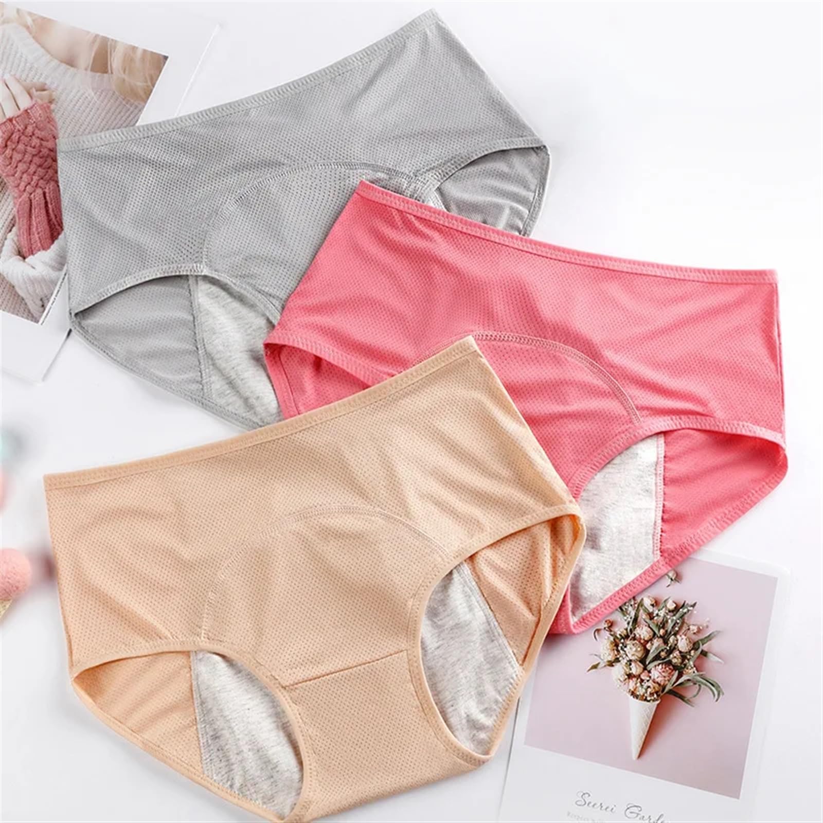 Bikinis Taillenslips 3-teiliges auslaufsicheres Menstruationshöschen in großer Größe, Baumwollhöschen, sexy physiologische Unterwäsche for Damen, Übergröße, wasserdichte Slips(Black 1pc,2XL-XXXL)