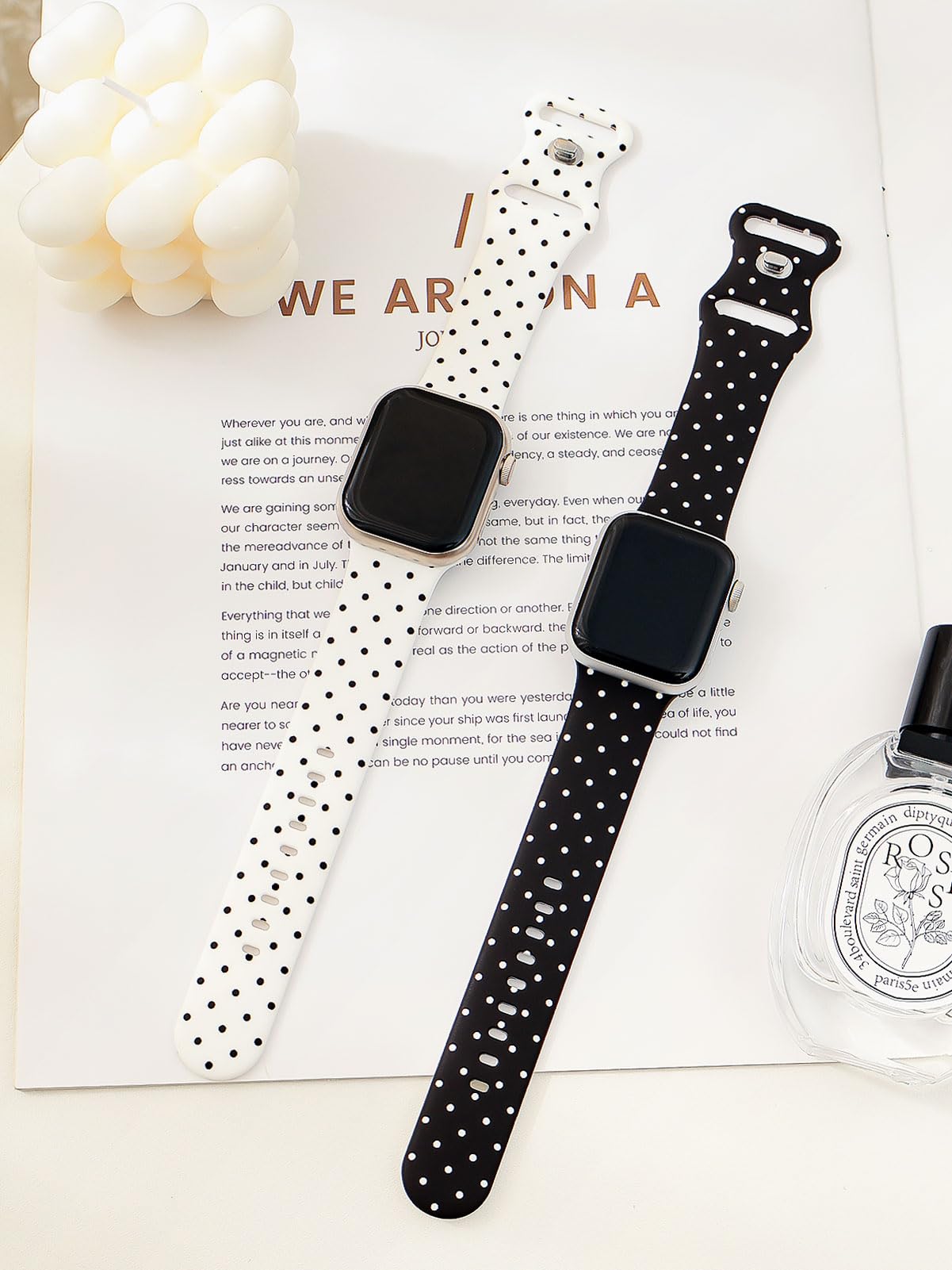Bracelet de montre esthétique tendance à pois compatible avec Apple Watch 38 mm, 40 mm, 41 mm, 42 mm, 44 mm, 45 mm, 49 mm pour homme et femme, bracelet de sport mignon en silicone souple pour
