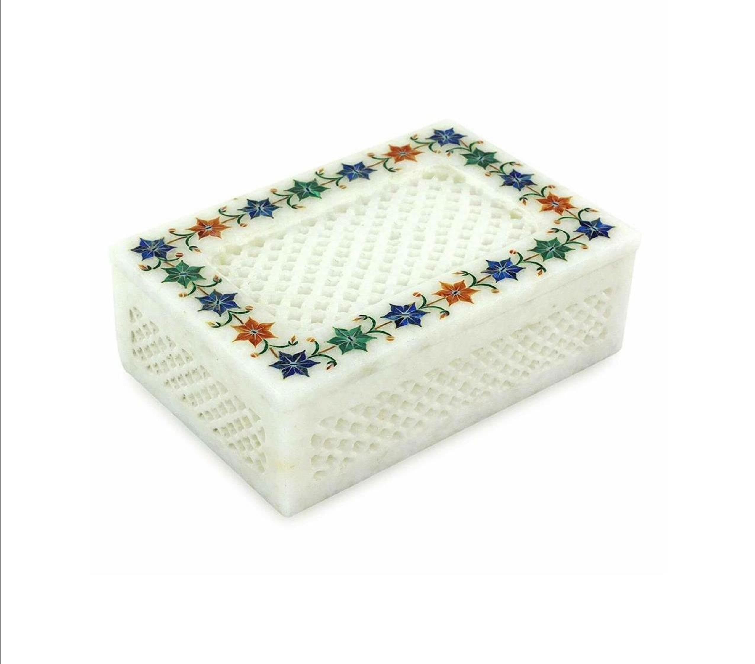 Boîte à bijoux en marbre blanc de luxe avec filigrane de 15 cm pour hôtel