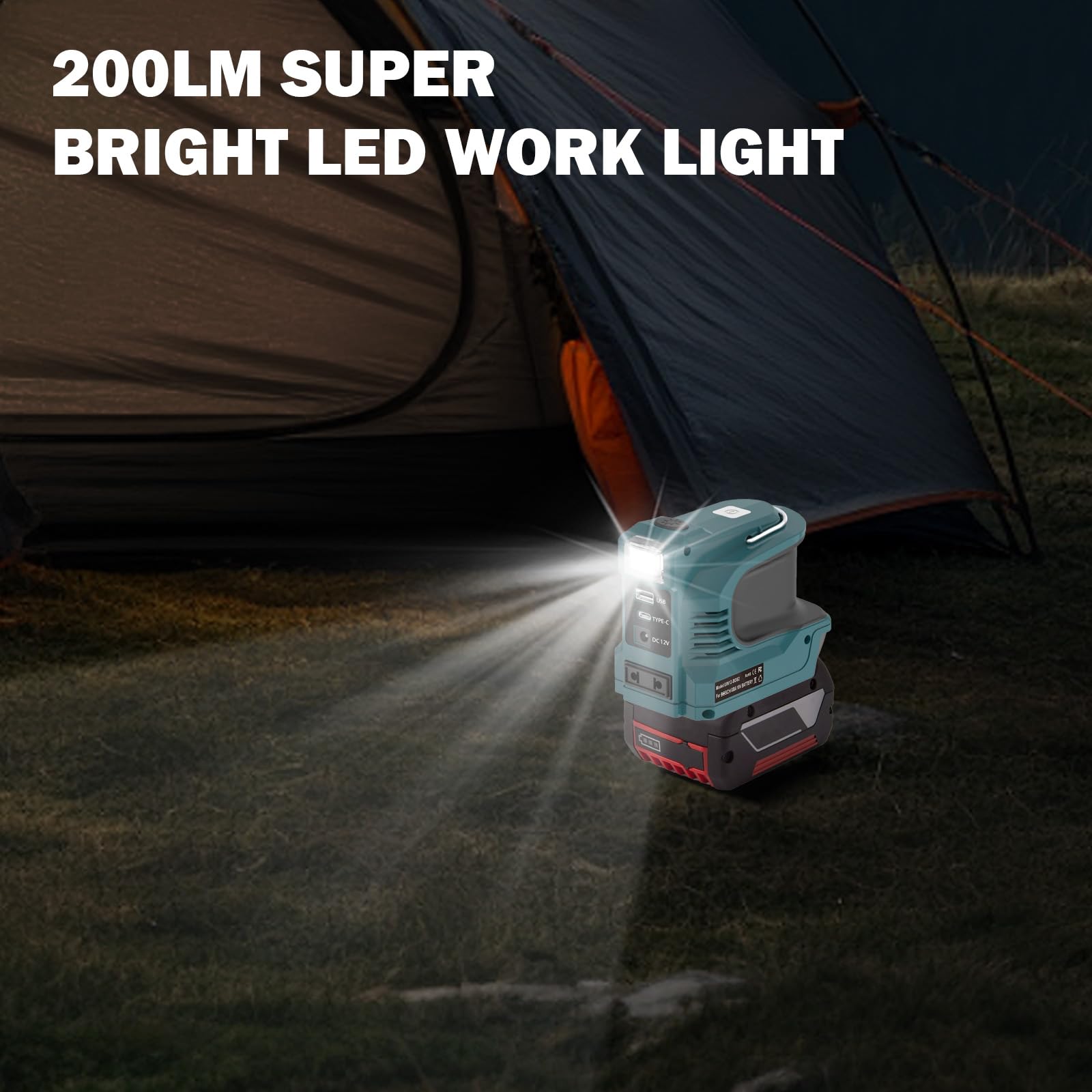 220W Wechselrichter für Bosch 18V GBA Akku, DC 18V zu 220V Inverter mit USB QC3.0 & Type-C PD 18W, LED Licht, 12V/5A DC Ausgang