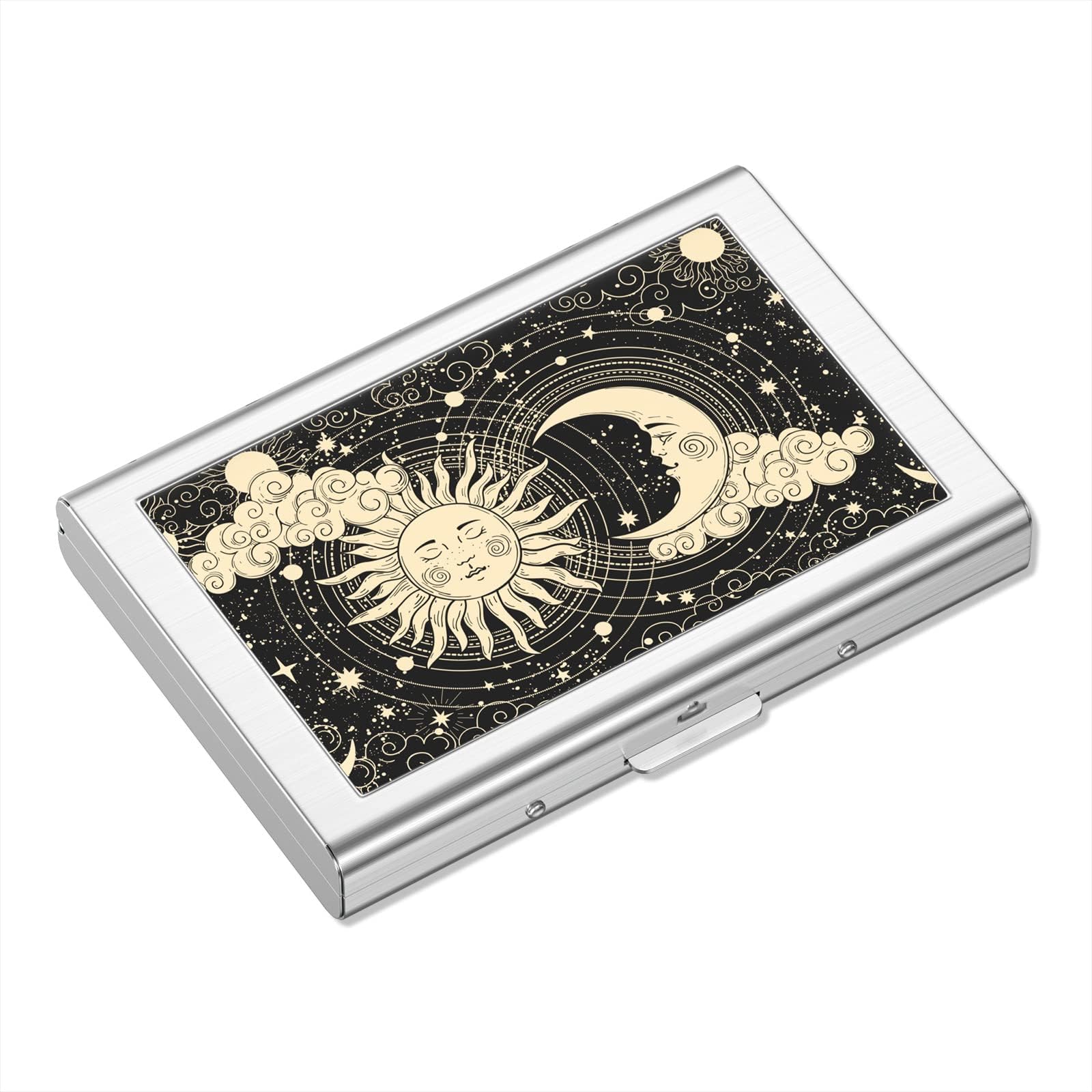 Metal Credit Card Holder, Mini Credit Card Wallet RFID Blocking Slim Metal Hard Case for Women Men, Sun Moon