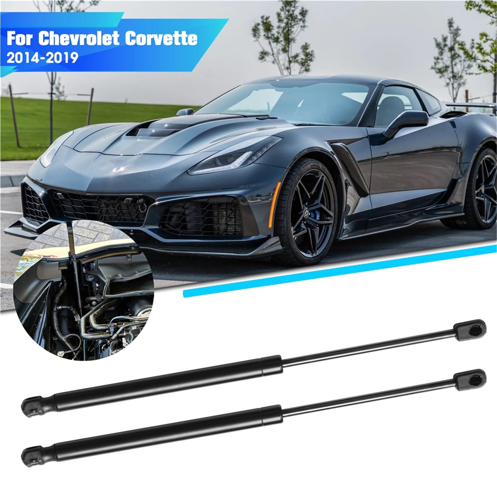 wspornik do podnoszenia sprężyny gazowej 2 szt. amortyzatorów gazowych przedniej maski samochodu, pasujących do akcesoriów samochodowych Chevrolet Corvette 2014-2019