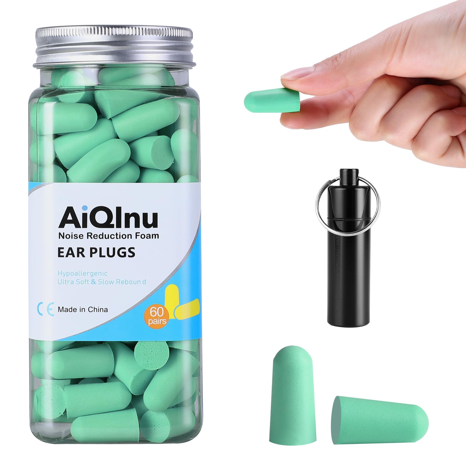 AiQInu Tappi per dormire, 60 coppie 38 dB SNR, schiuma super morbida, protezione dal rumore, ideali per russare, apprendimento, viaggi, concerti, verde