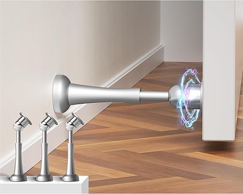 3 topes de puerta magnéticos fuertes, topes de puerta de aluminio para pared, con tecnología de absorción de impactos de resorte para mantener la