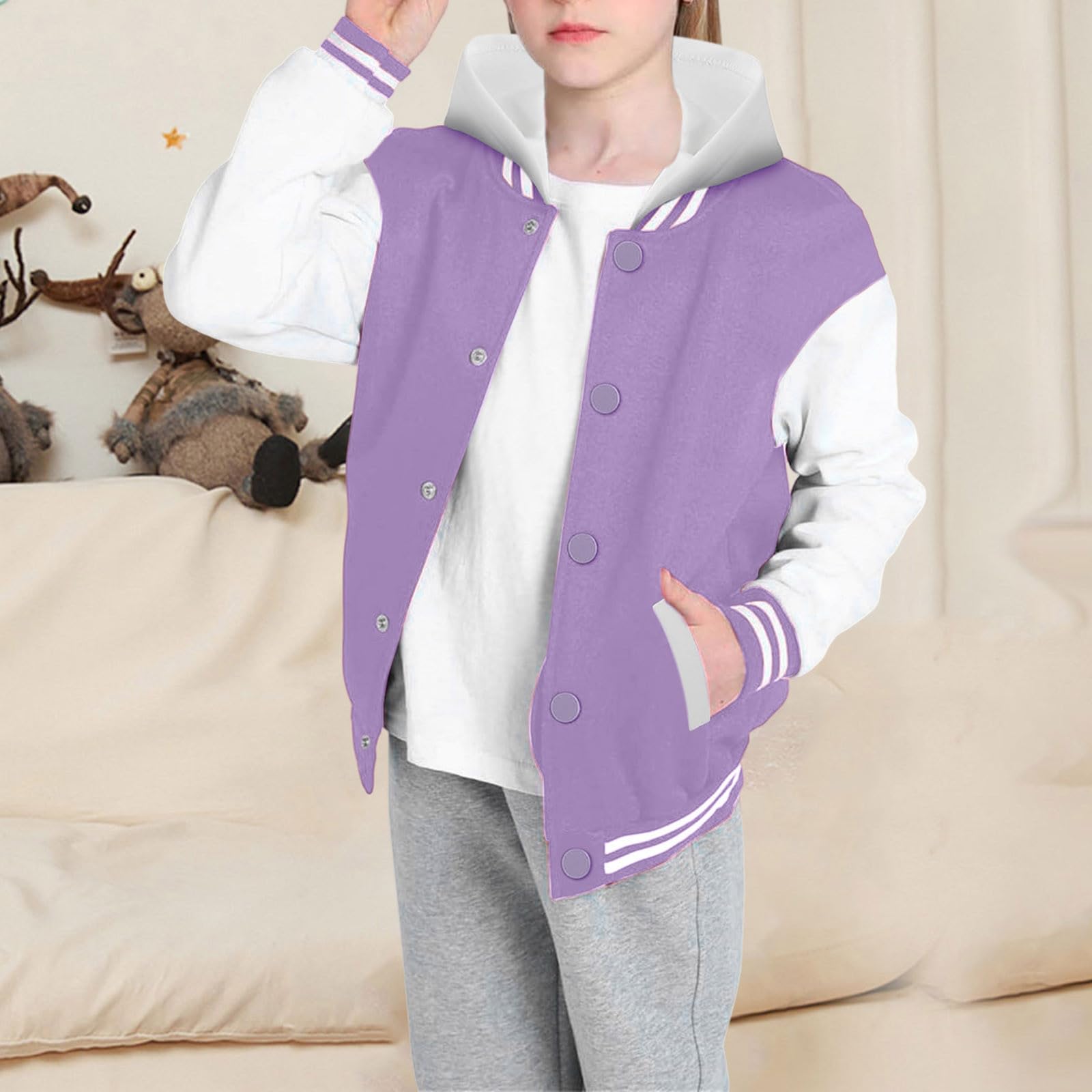 Generisch Veste d'hiver pour enfants - Pull pour enfants - Garçons - Filles - Automne - Printemps - Manches longues - Bloc de couleur - Baseball - Manteau à capuche