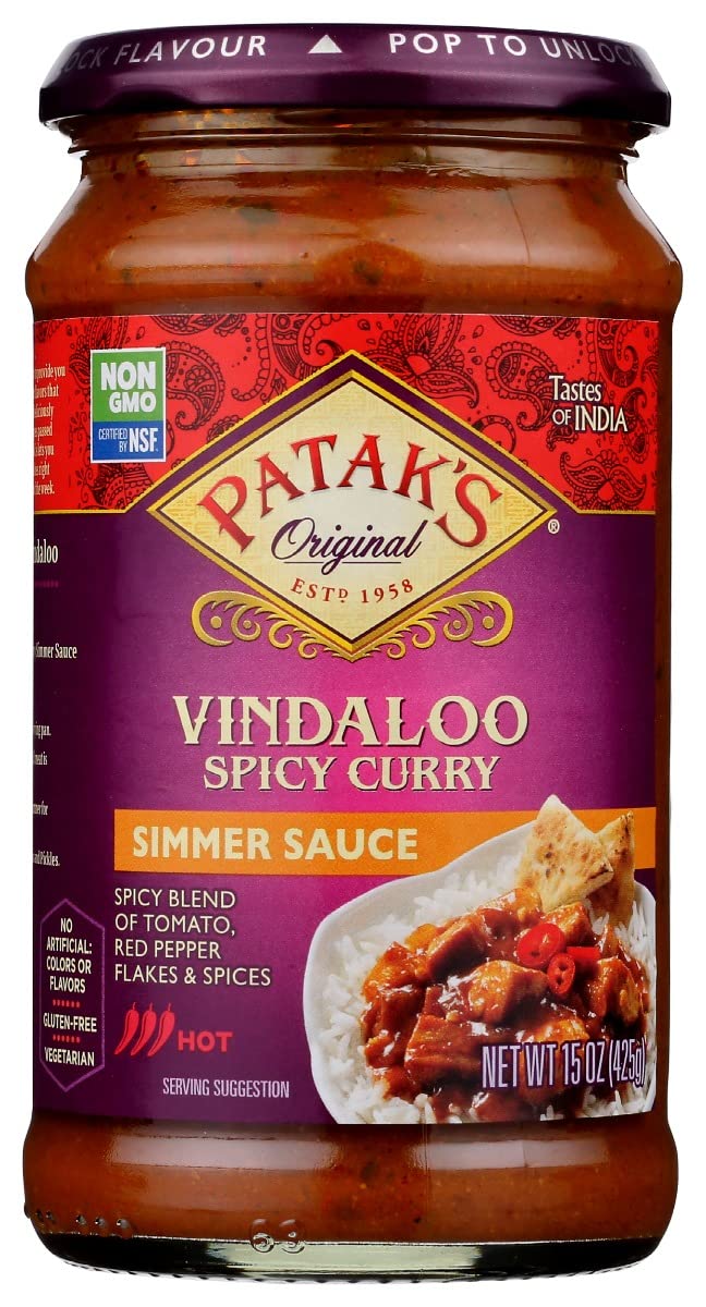 Patak's Spicy Vindaloo Simmer Sauce, Hot, Vegan Friendly, Gluten Free, 15 Ounce (Pack of 6)