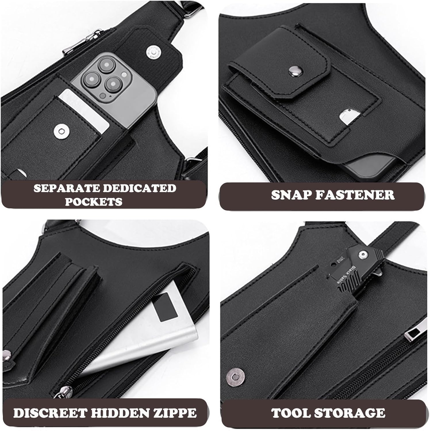Men's Double Shoulder Armpit Bag, Premium Leather Underarm Anti-Theft Hidden Wallet Pocket, Adjustable & Vintage for Hiking