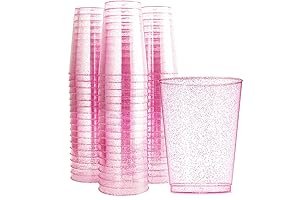 WDF Pink Drinking Cups, Disposable 100PCS 12OZ Cups for Rose Gold Party Wedding