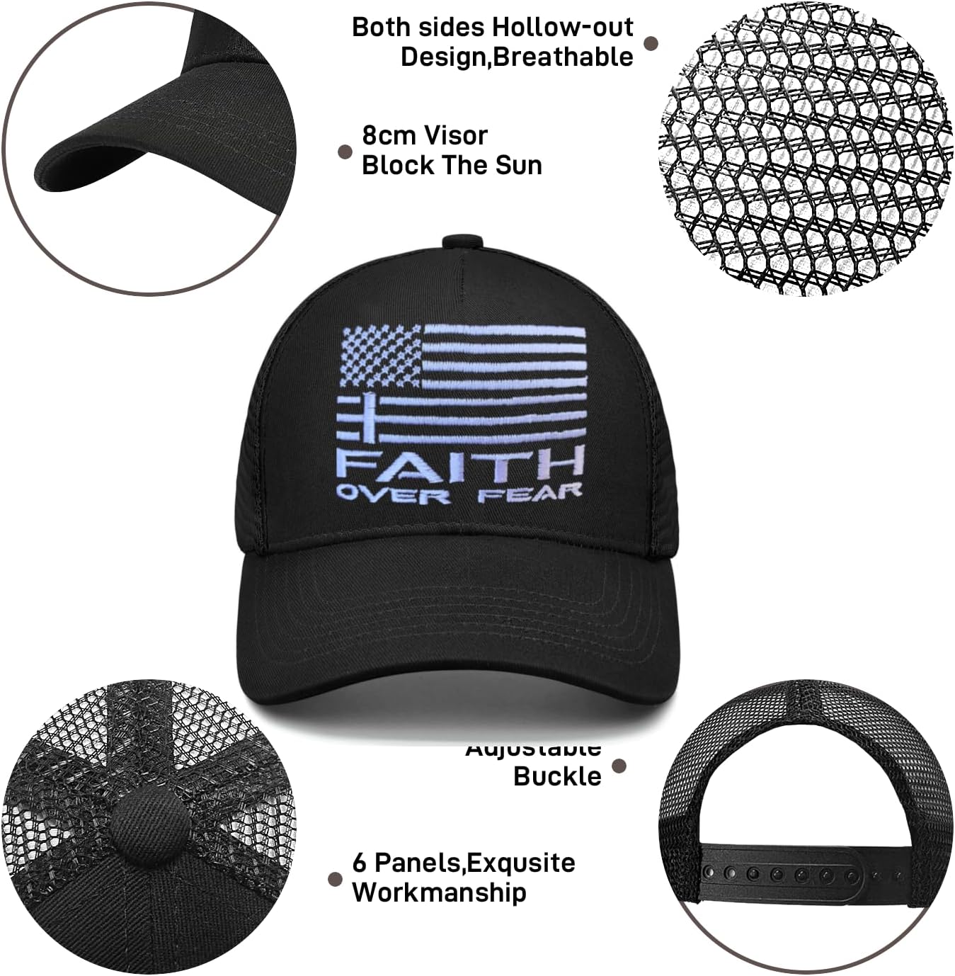 Faith Over Fear Hat with Embroidery Baseball Cap for Men Women Gifts for Dad Cross Hats Christian Trucker Caps for Boy Girls - Image 4