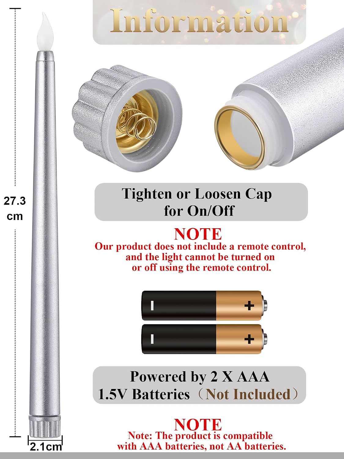 Funtery 48 Pcs Flameless LED Taper Candles Battery Operated Candles Bulk Realistic LED Candlesticks Flickering for Wedding Church Graduation Party Home Decor(Silver,Classic Style)