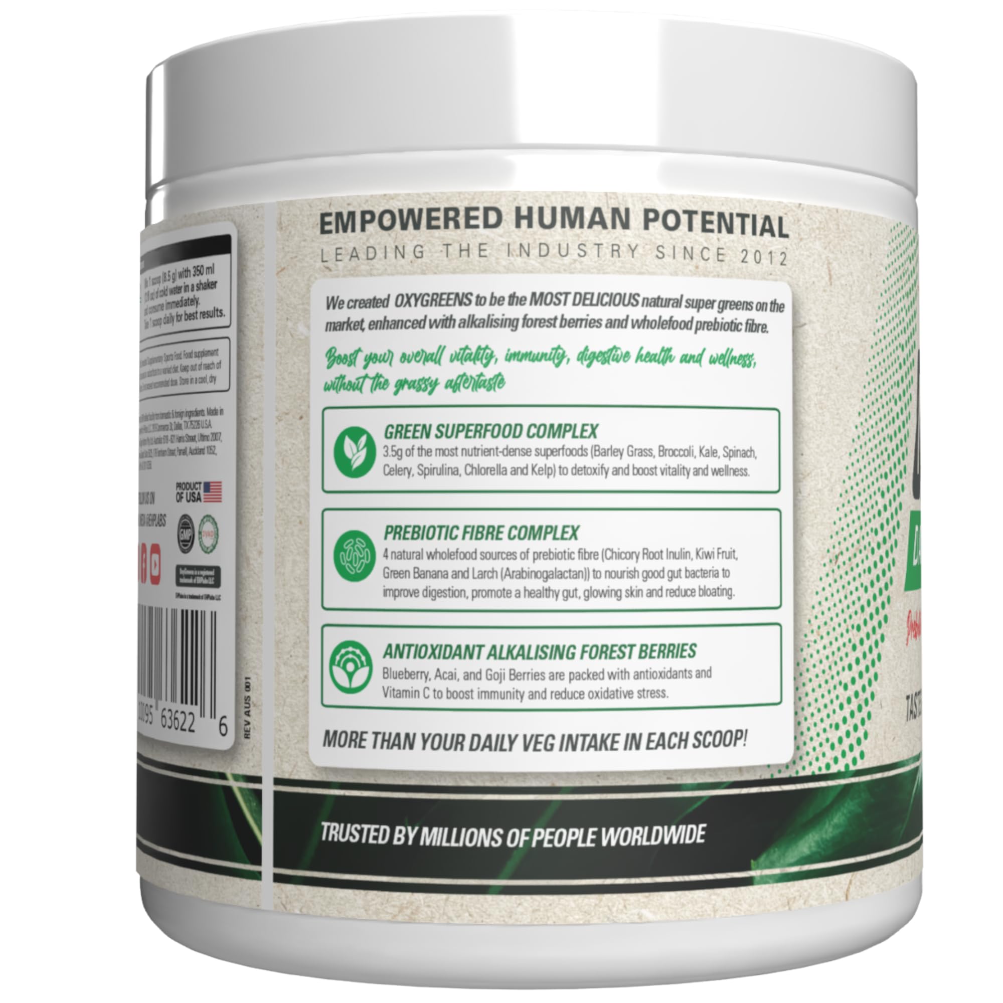EHP Labs OxyGreens Super Greens Powder with Spirulina & Chlorella, Prebiotic Fiber, Probiotics & Digestive Enzymes – Antioxidant Green Superfood Supplement - 15 Serves (Strawb. Margarita) — Amazon image 8
