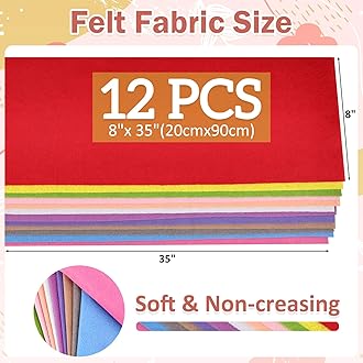 12 Rolls 8"x35"(20.5x90cm) 1.4mm Thick Soft Felt Fabric Sheet 12 Assorted Rainbow Series Colors Felt Pack Pastel Felt Sheets for DIY Craft Sewing Squares Nonwoven Patchwork