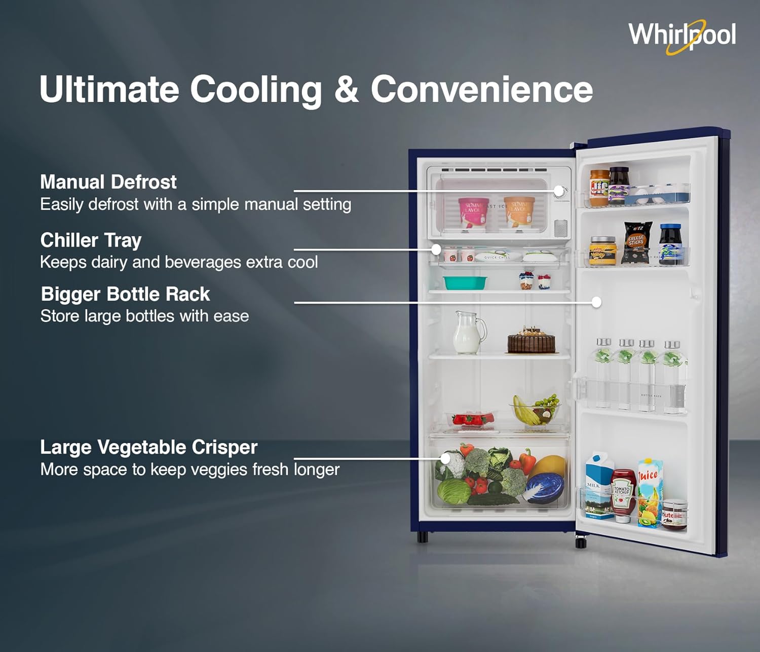 Whirlpool 184 L 2 Star Direct-Cool Single Door Refrigerator (205 WDE CLS 2S SAPPHIRE BLUE-Z, Blue,2023 Model) - Image 4