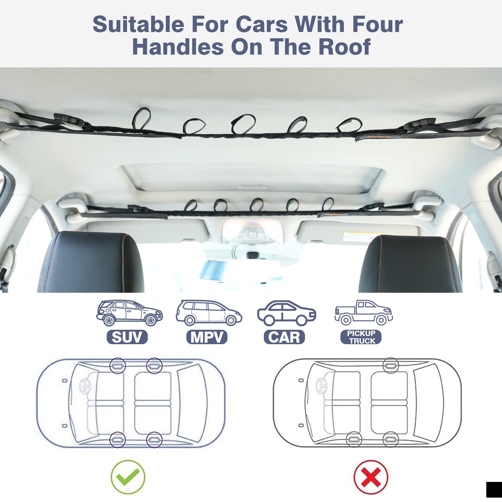 Roylvan Sangles de Support de Canne à Pêche pour Voiture, Porte-Canne à Pêche Réglable pour Véhicule, Ceinture de Support de Rangement de Canne à Pêche pour Voiture, Wagon, Camion, SUV