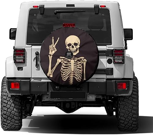 Foruidea Rock and Roll - Funda para neumático de repuesto con diseño de esqueleto de esqueleto y música, con orificio de cámara de respaldo,