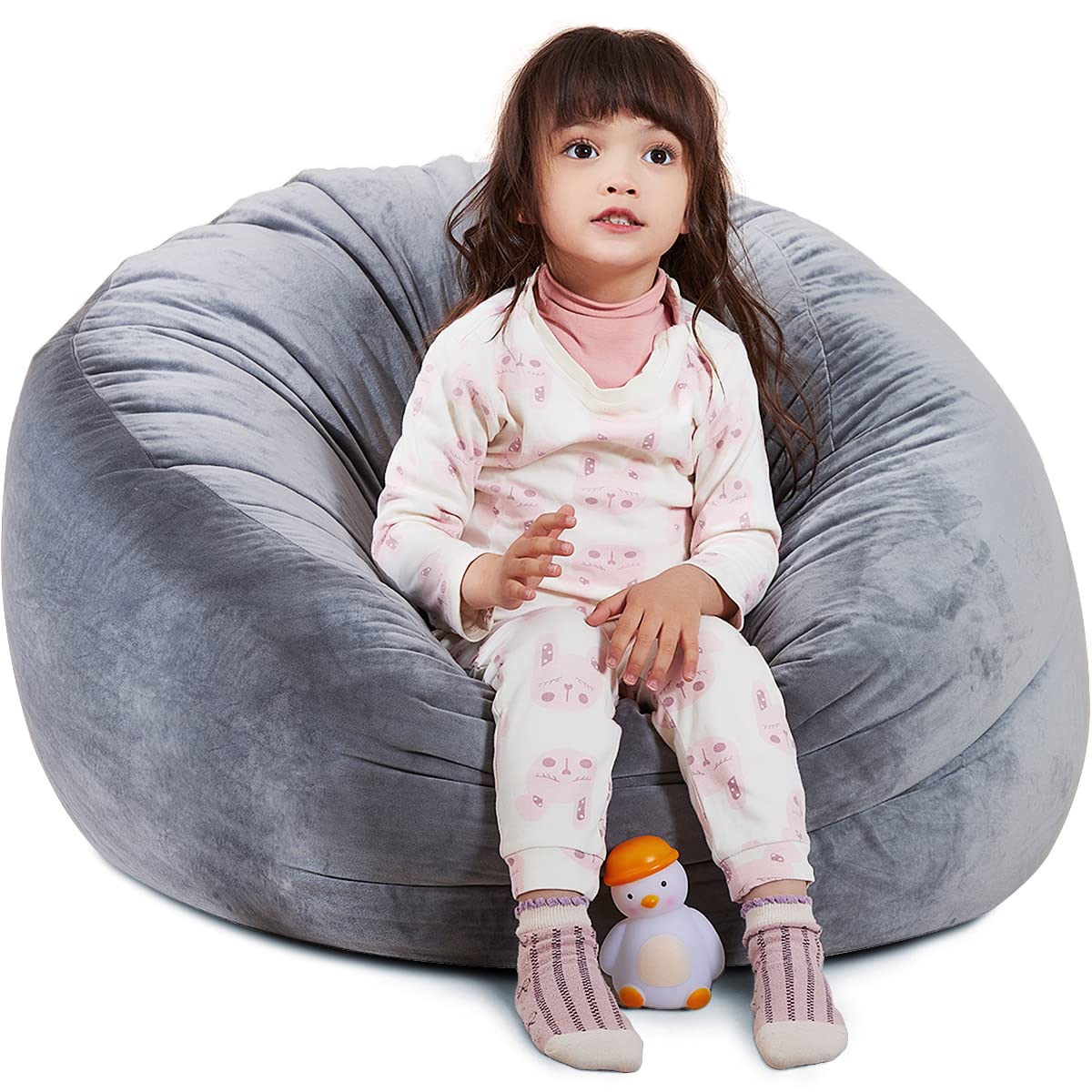 Stuffed Animal Storage Bean Bag Chair Stuffable Bean Bag Cover - Stuffed Animal Bean Bag Storage for Kids & Teans Super Soft and Comfortable Bean Bag Stuffed Animal Storage Extra Large - Round Grey-image-33