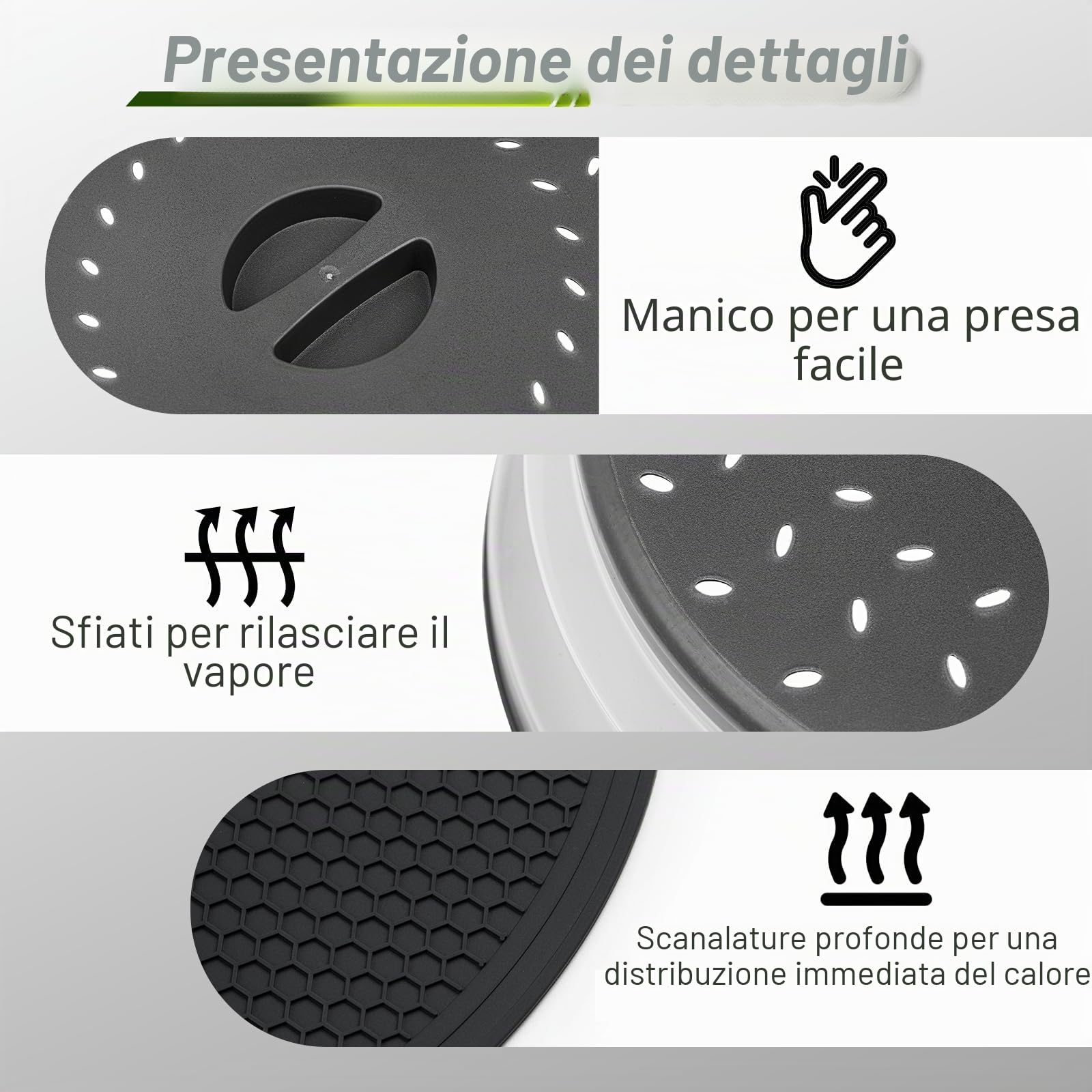 Copertura e tappetino per alimenti per microonde, 30,5 cm, grande, pieghevole, paraschizzi, coperchio e tappetino rotondo in silicone da cucina