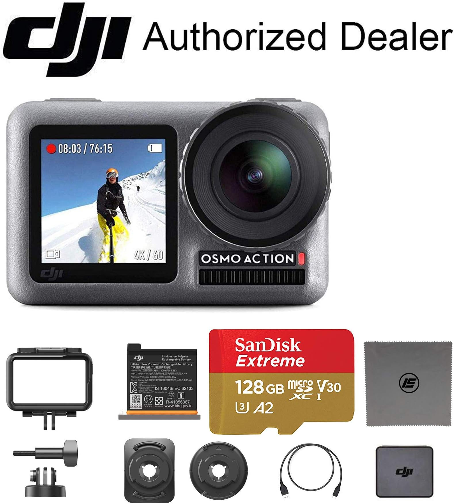 DJI OSMO Action – Dual Touch Display Waterproof Digital Action Camera with 4K HD Video 12MP Photos Live Streaming Stabilization (128GB Memory)