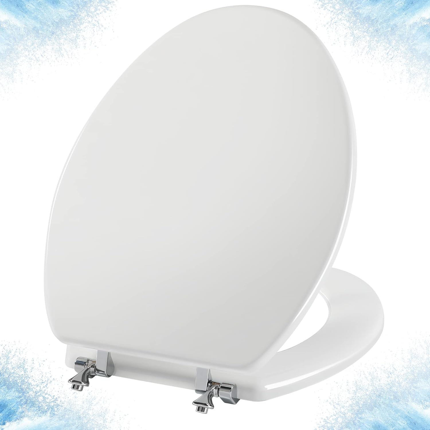 Elongated White Toilet Seat Natural Wood Toilet Seat with Zinc Alloy Hinges, Easy to Install also Easy to Clean, Scratch Resistant Toilet Seat by Angol Shiold (Elongated, White)