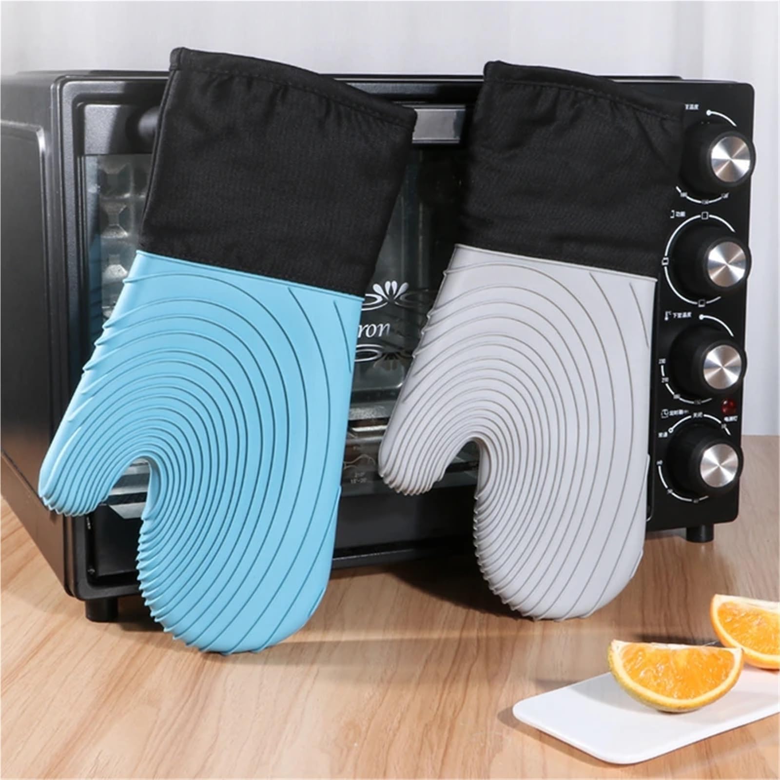 Manoplas Para Horno 1 par de manoplas de silicona for horno y microondas, juego de manoplas de cocina for barbacoa, cocinar, hornear, guantes resistentes al calor for olla de cocina Para Horno(Gray)
