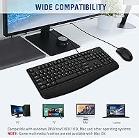 Vista 7 de EDJO - Combo de teclado y mouse con cable, teclado ergonómico de tamaño completo para computadora con reposamanos y mouse óptico con cable