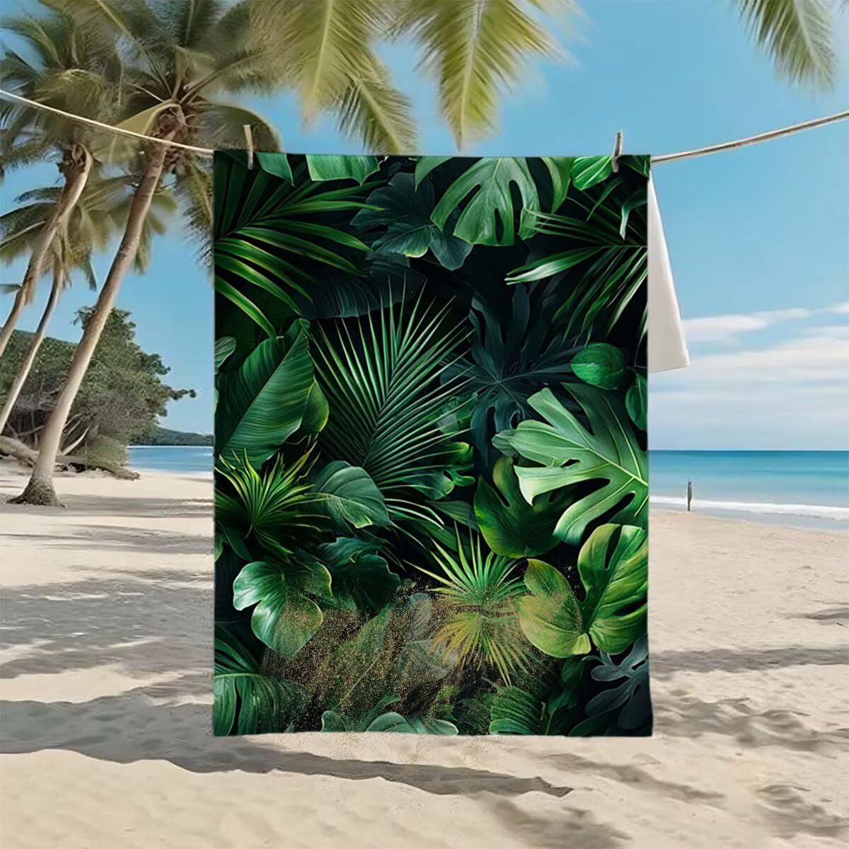 Toalla de Playa Grande 220x100cm/35x70cm, Juego de 2 Toalla Microfibra XXL de Antiarena, Toallas Playa Suave Ligera, Absorbente Secado Rápido, Beach Towel Viaje, Regalo Mujer Hombre (Hojas Palma) D-31