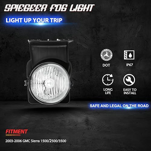 Miniatura 3 de Lámparas antiniebla para 2003 2004 2005 2006 GMC Sierra 1500 2500 3500 reemplazo de lámparas antiniebla con arnés de cableado e interruptor H10 12V