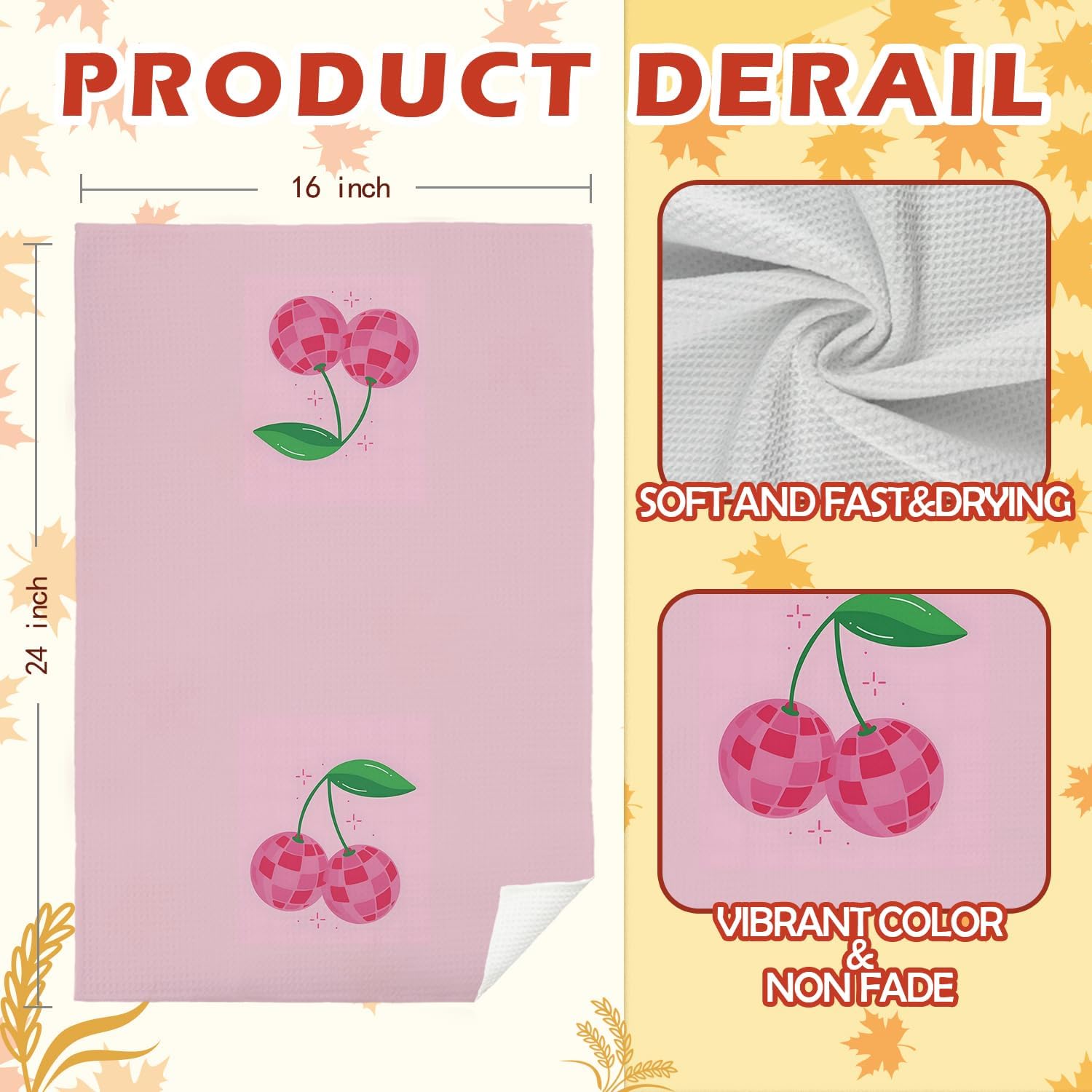 SPBL&L Cherry Bathroom Decor,Hot Pink Cherry Dish Hand Towels for Bathroom Set of 2, Pink Kitchen Towels, Pink Kitchen Decor, 16x24 Inches - Image 6