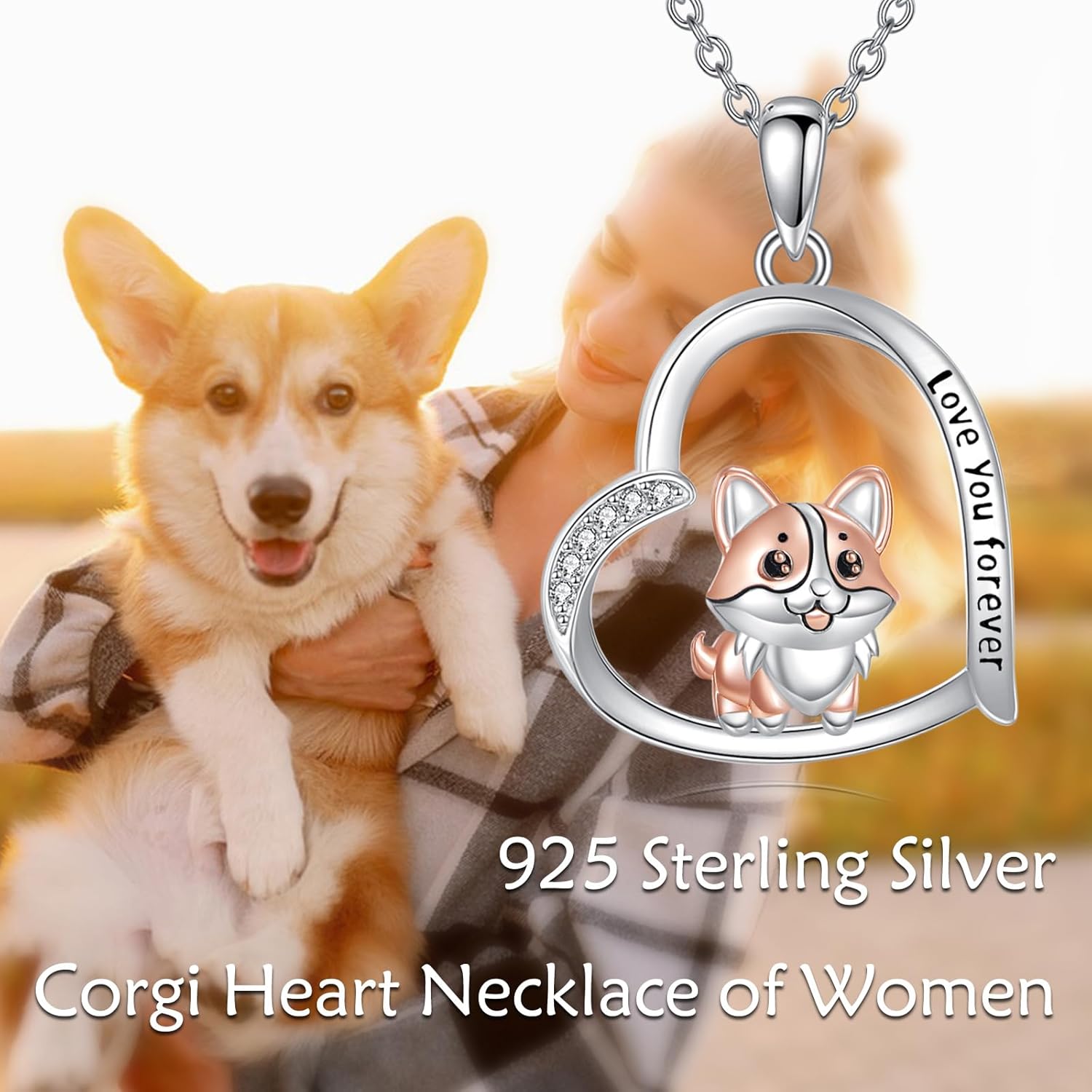 YAFEINI Corgi Necklace 925 Sterling Silver Cute Corgi Heart Necklace Dog Jewelry Gifts for Women Mom - Image 5