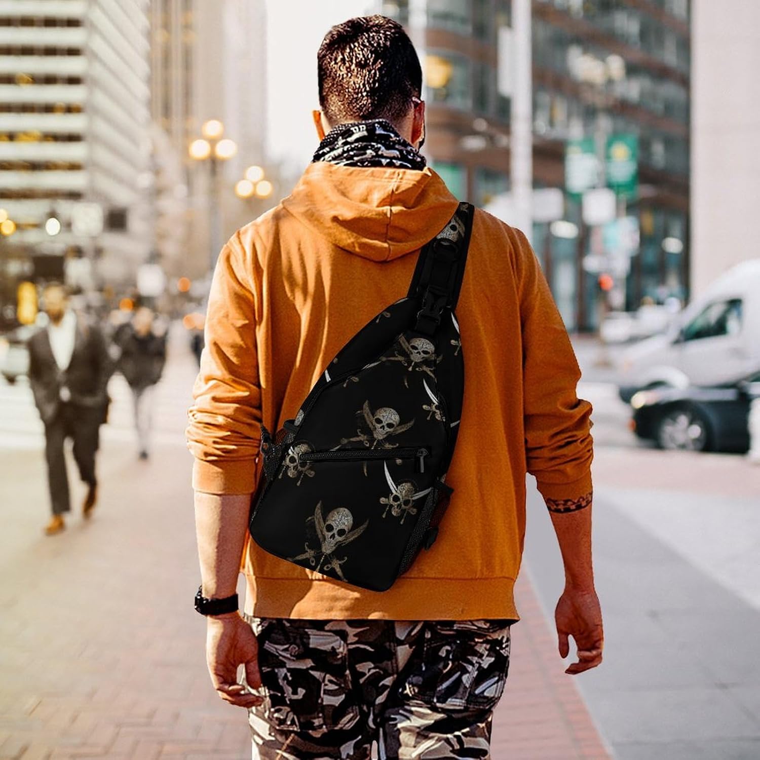 Piratees Skull Men Crossbody Sling Backpack Chest Bag | Travel Fanny Pack,Hiking Daypack,Print Shoulder Bags