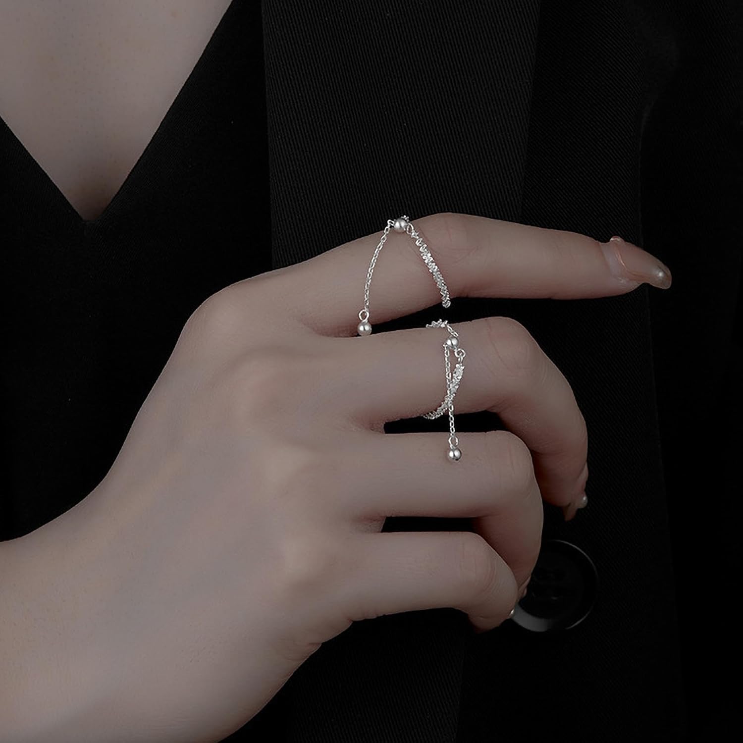 925 Sterling Silver Link Chain Fidget Rings with Dangle Bead Star for Women 14k Gold Plated Adjustable Sparkling Twist Rope Ring Stackable Line Finger Ring Jewelry Christmas Gifts for Mom - Image 3