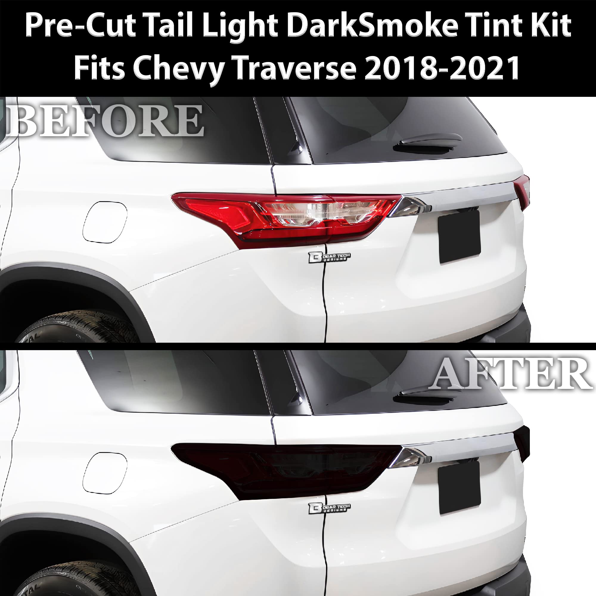 BOGAR TECH DESIGNS Rear Taillight Tail Light Tint Kit PPF Compatible with Chevrolet Traverse 2018-2021, Dark Smoke