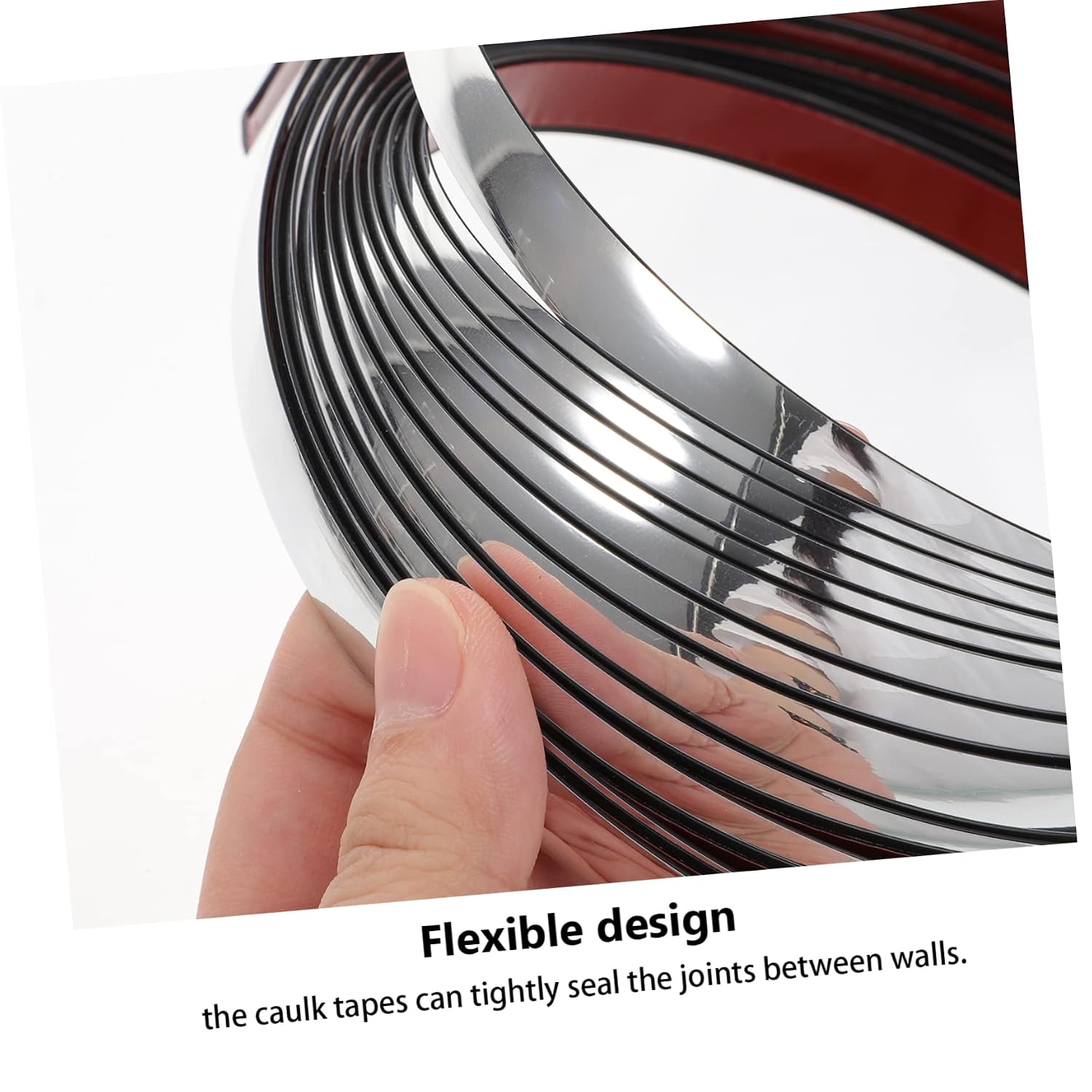 OUNONA 5m PVC Caulk Tape for Wall Sealing Self-Adhesive Caulk Strip for Kitchen Bathroom and Living Flexible Decorative Gaps Sealing Tape Silver Gloss