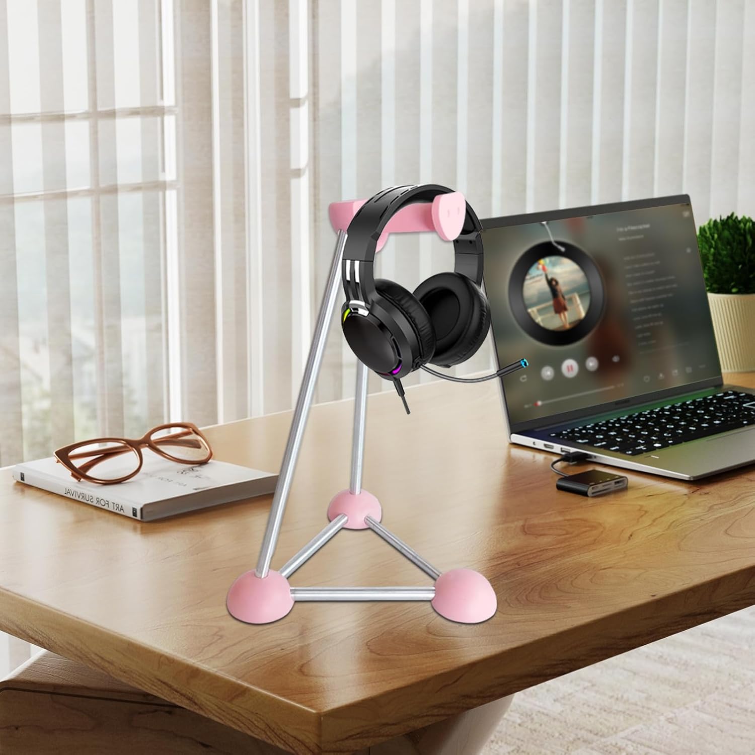 Headphone Stand, Desktop Headset Holder, Desk Earphone Stand, Gaming Headsets, for SteelSeries/Logitech/HyperX/Sony/Beats/Sennheiser/Anker/Xbox, and All Headphones.(Red) (Pink) - Image 4