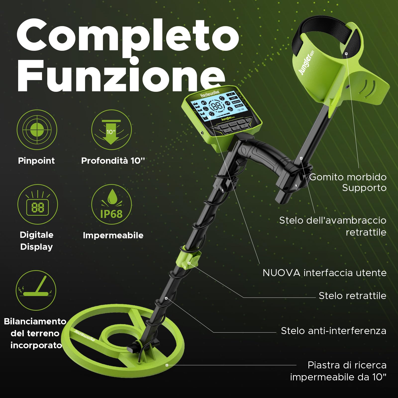 Hazlewolke Metal Detector professionali per adulti con Pinpoint & modalità di memoria, 5 modalità con maggiore precisione 25CM bobina impermeabile per il rilevamento dell'oro, display LCD più grande