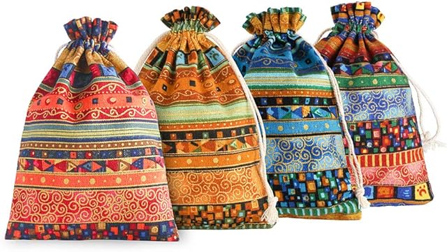 SumDirect 20Pcs Egyptian Ethnic Style Linen Burlap Bag, lightweight Gift Bags Breathable Jewelry Pouches with Drawstring Packing Storage Jute Sacks for Wedding, Party, Birthday, DIY Craft(13x18CM)