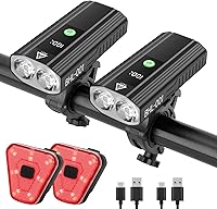 Vista 10 de Luces de bicicleta súper brillantes para montar por la noche, 5000mAh USB C recargable LED luz de bicicleta delantera y trasera, 2000 lúmenes faro