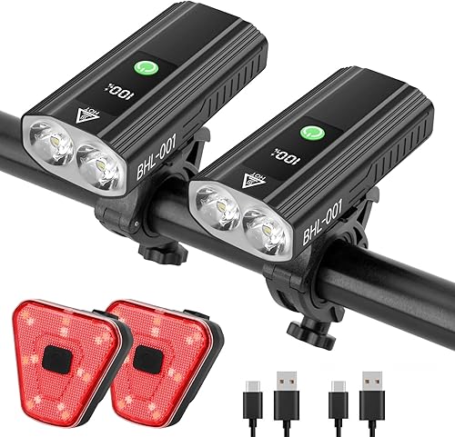 Luces de bicicleta superbrillantes para conducción nocturna, 5+5 modos USB C recargable LED luz de bicicleta delantera y trasera, 2000 lúmenes faro