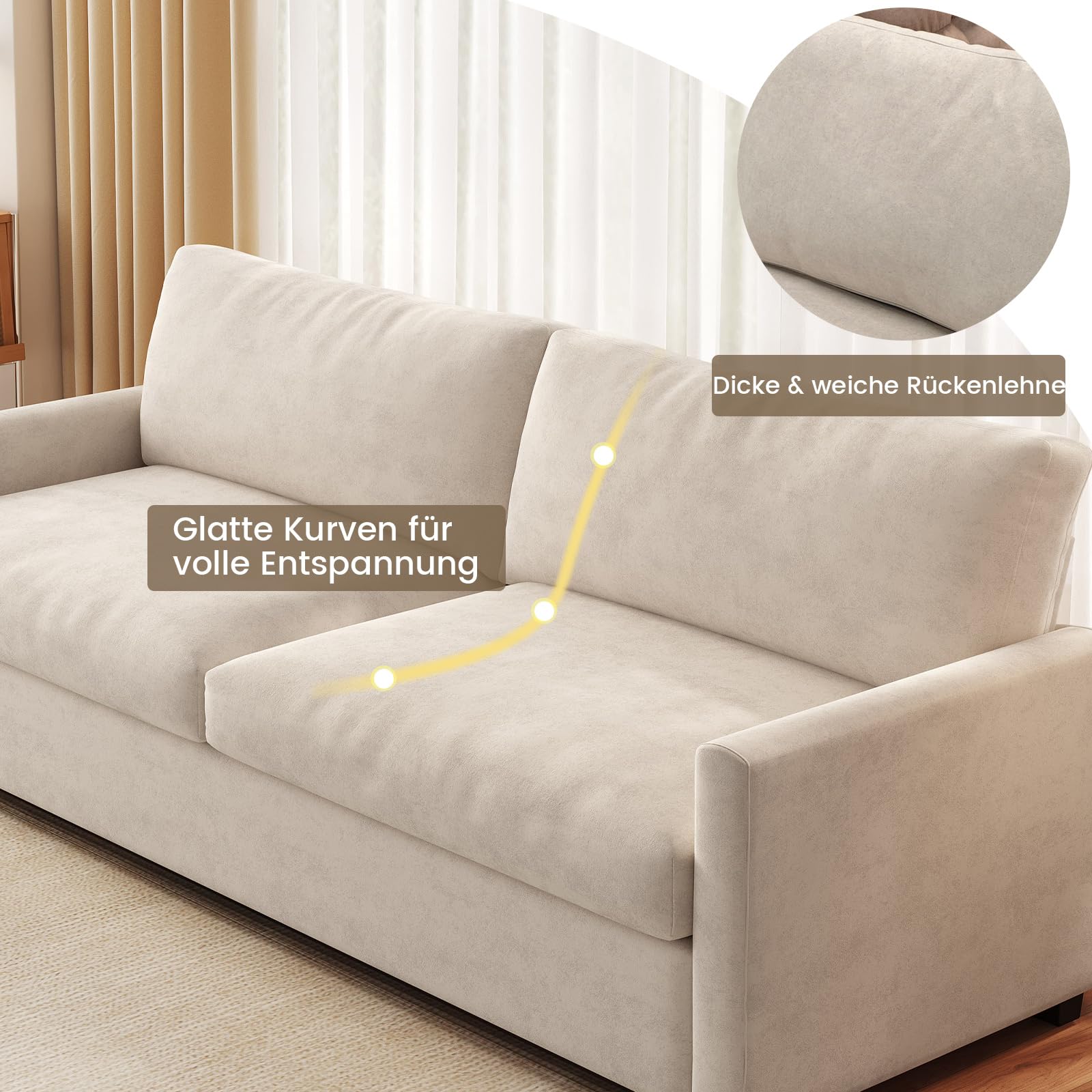 Guyii Stoffsofa 3-Sitzer Sofa 190 cm, modernes 3 Sitzer Sofa aus Stoff, bequemes Sofa für Wohnzimmer, Zeitloses Design, gepolstert, stabile Konstruktion, Sofas (Cremeweiß)