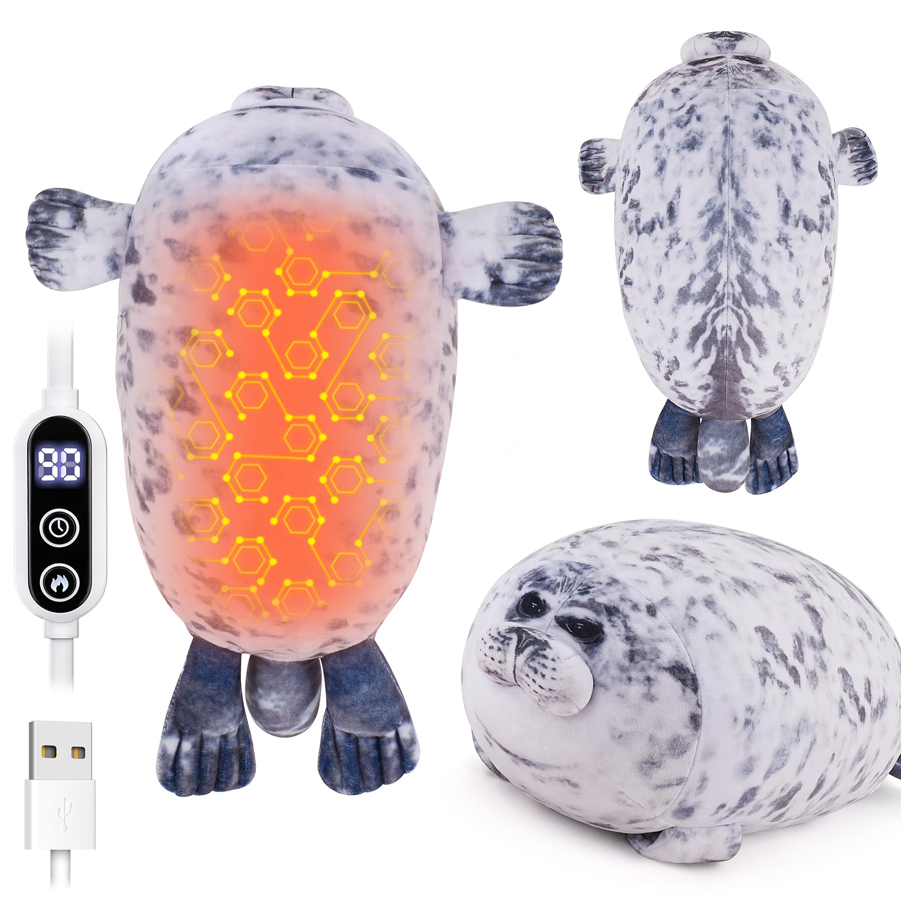 Seal - Cuscinetto riscaldante in peluche per alleviare il dolore, cuscino riscaldato unisex per crampi, copertura in peluche per collo, spalle e schiena, cuscino riscaldato a forma di animale